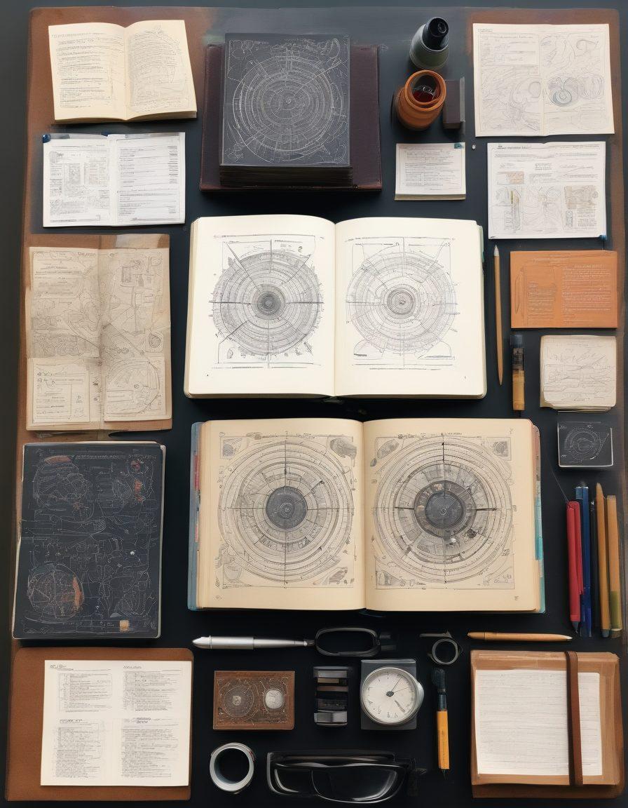 An open book with pages filled with diagrams and notes, surrounded by various research tools like a microscope and laptop, symbolizing the bridge between theory and practice. In the background, a chalkboard with flowcharts illustrating research methodologies. The scene is bright and engaging, inspiring a sense of curiosity and exploration. vibrant colors. super-realistic.